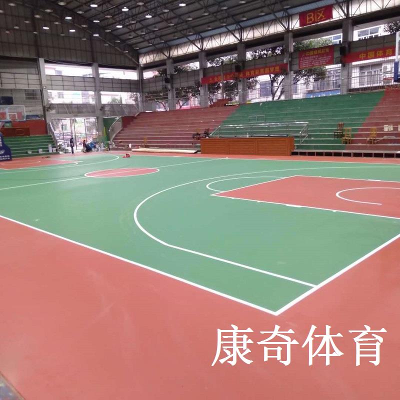 河池东兰县体育馆硅PU塑胶篮球场案例——康奇体育